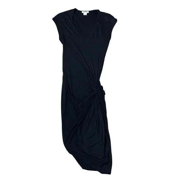 Helmut Lang Black Asymmetrical Draped Knotted Jersey Dress S Vamp Glam Cocktail - Picture 3 of 8
